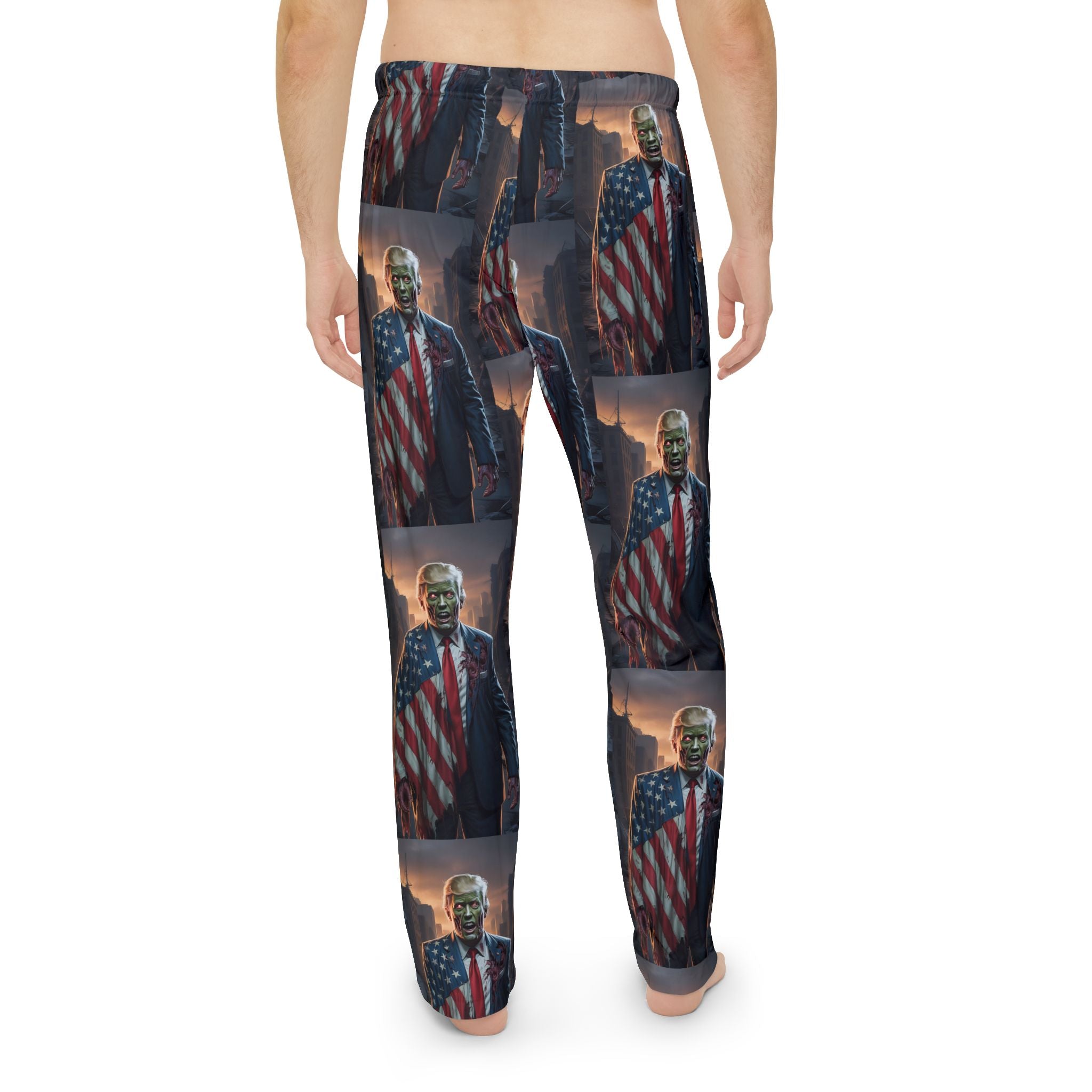 Zombie Trump Patriotic Men's Pajama Pants | Comfy Sleepwear for Independence Day, Relaxation, Cozy Movie Nights, Gift for Him, American Flag