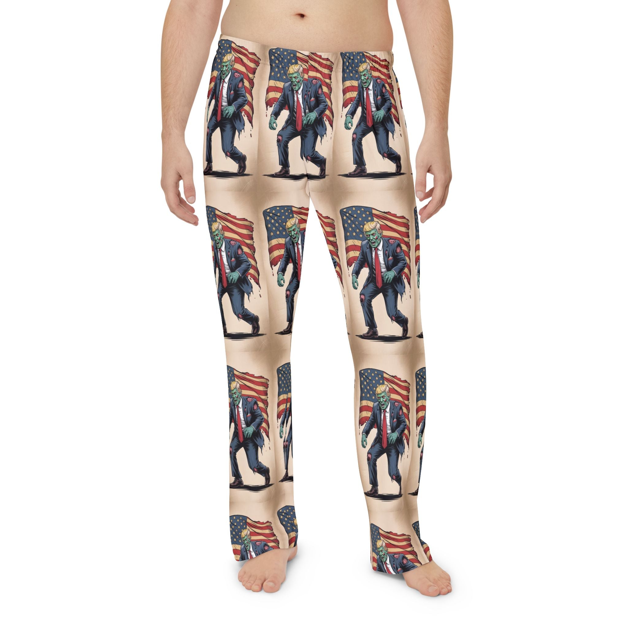 Zombie Trump Patriotic Men's Pajama Pants, Cozy Loungewear, Uniquely Designed Sleep Pants, Gift for Election Enthusiasts, Comfortable Nightwear