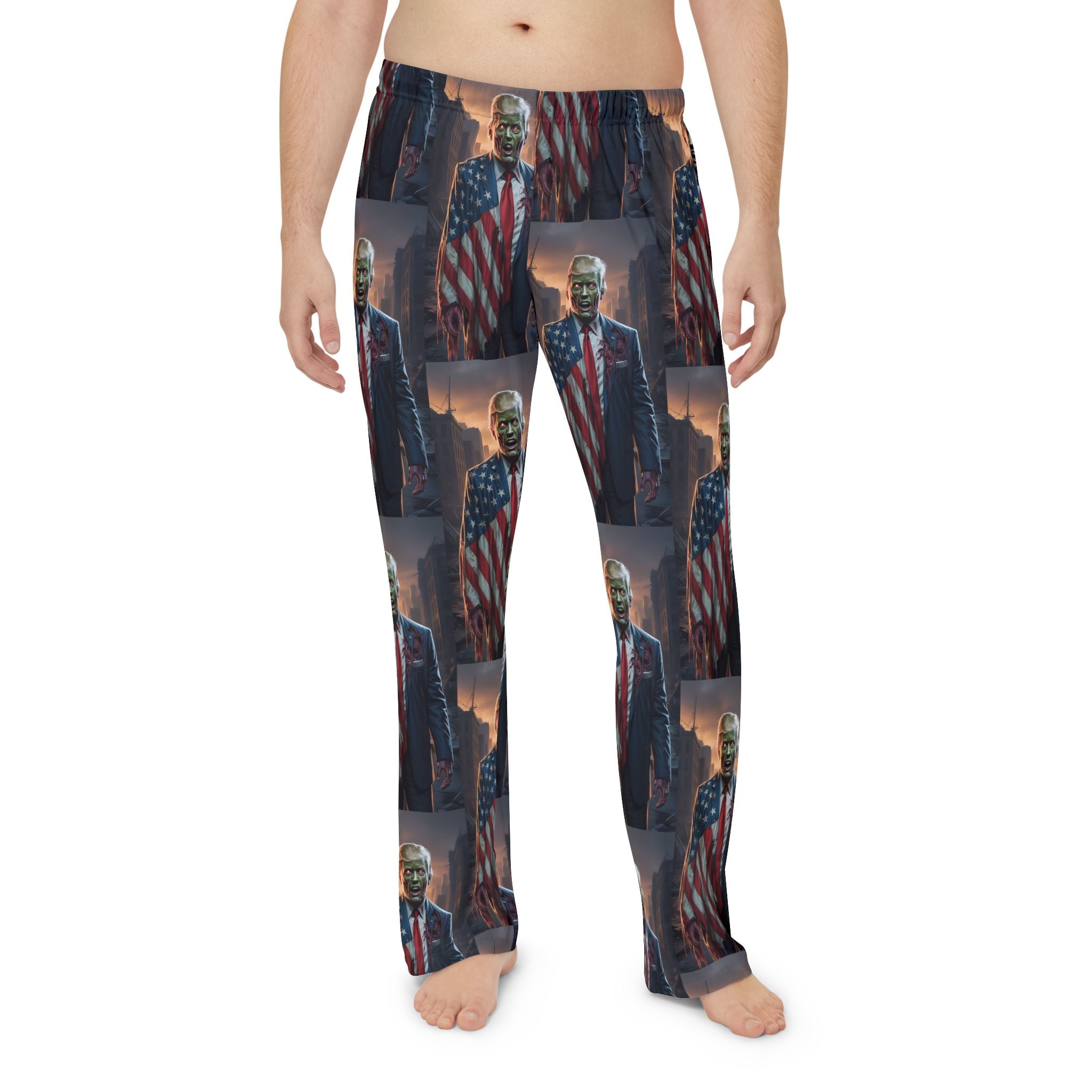 Zombie Trump Patriotic Men's Pajama Pants | Comfy Sleepwear for Independence Day, Relaxation, Cozy Movie Nights, Gift for Him, American Flag
