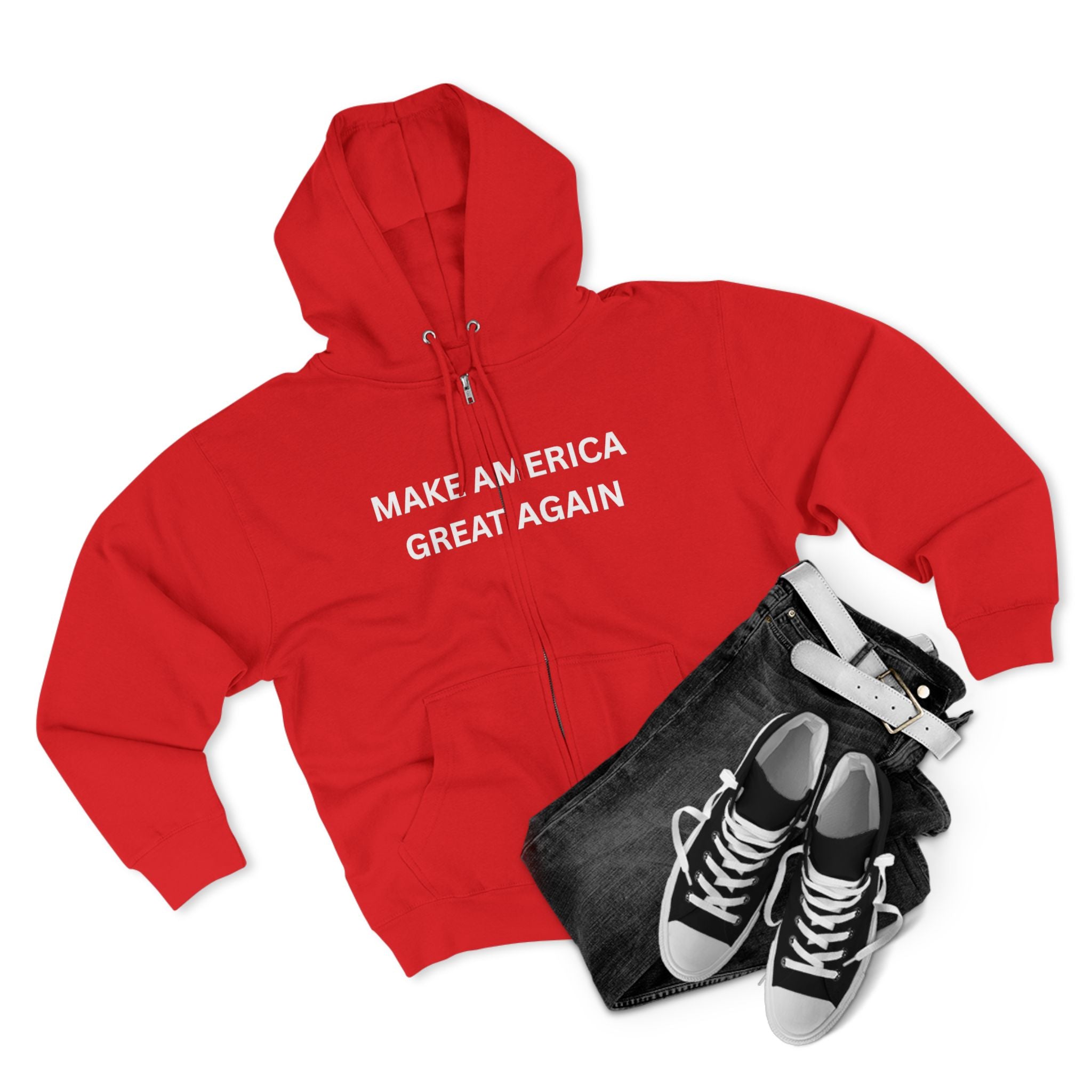 Make America Great Again Zip Hoodie — Red Political Zip-Up