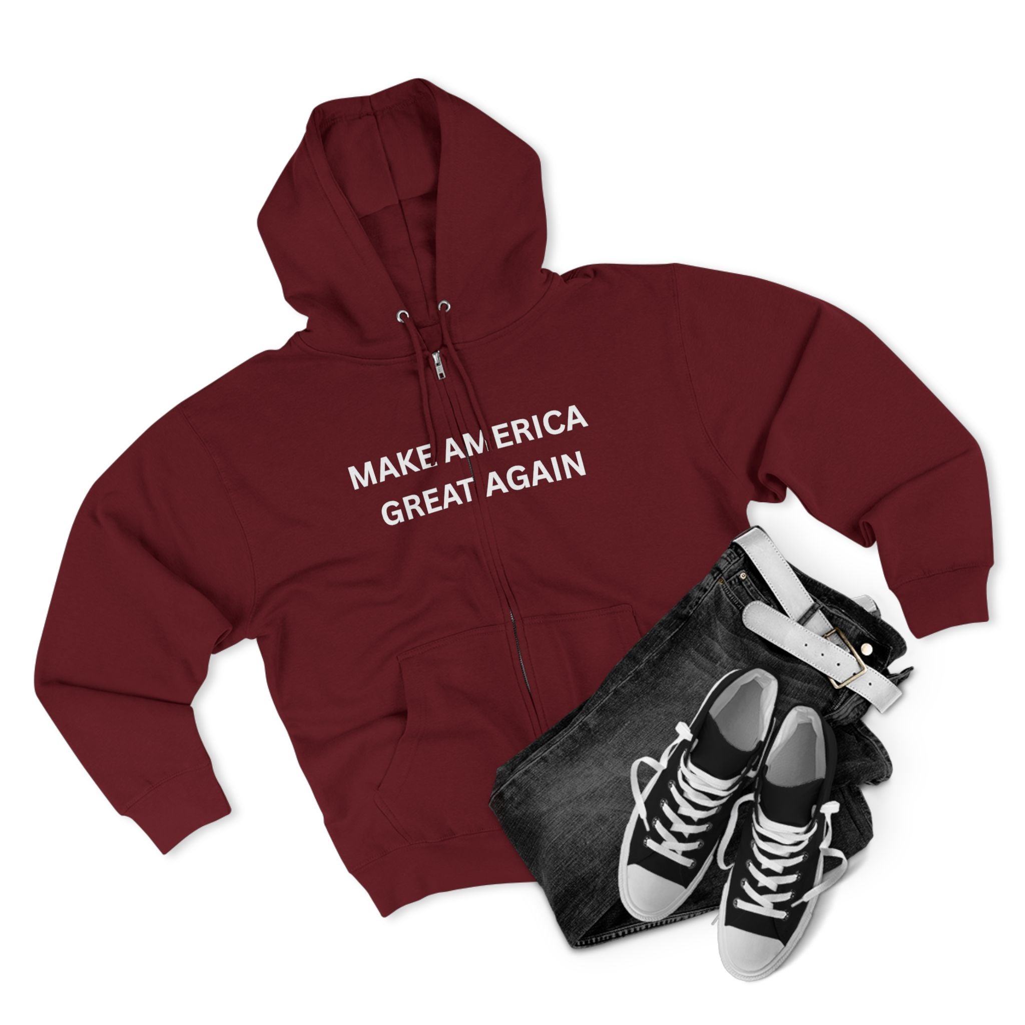 Make America Great Again Zip Hoodie — Red Political Zip-Up